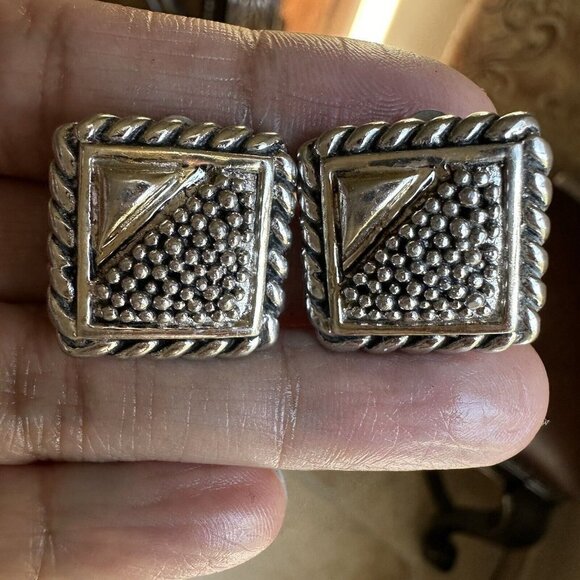 VTG Earrings 925 Sterling Silver ART DECO Square 0.75" Gold Plated Clip-On 14.7g - Picture 2 of 8